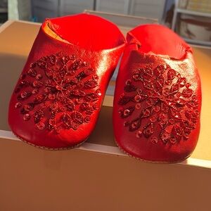 Red Beaded Slippers